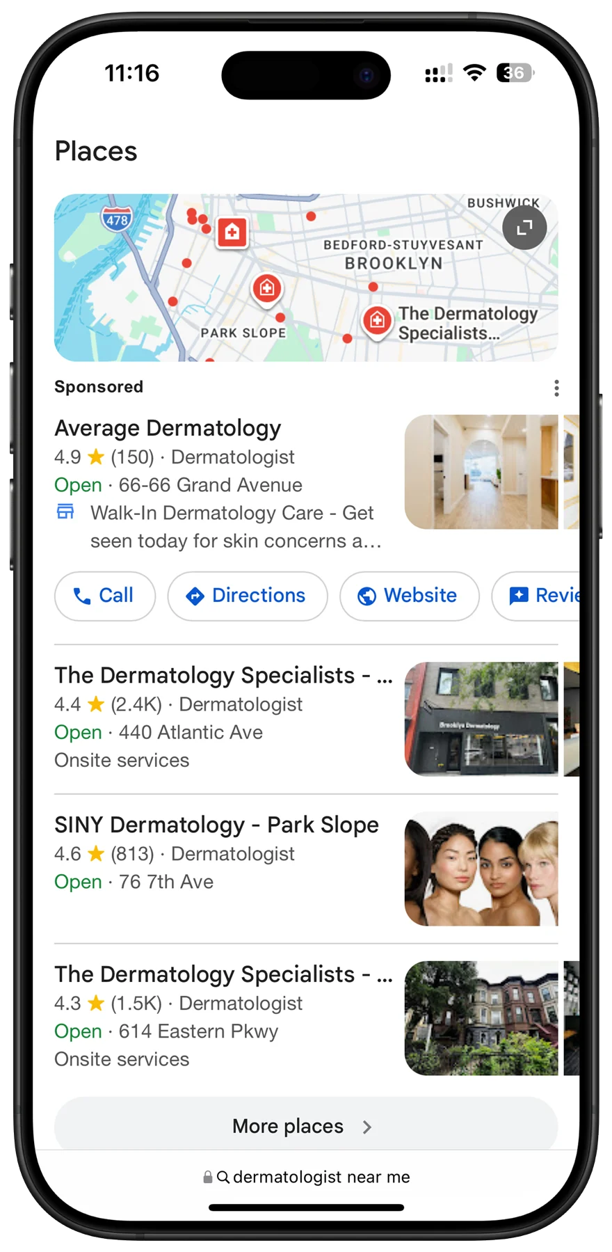 iPhone showing a sponsored Google Maps listing