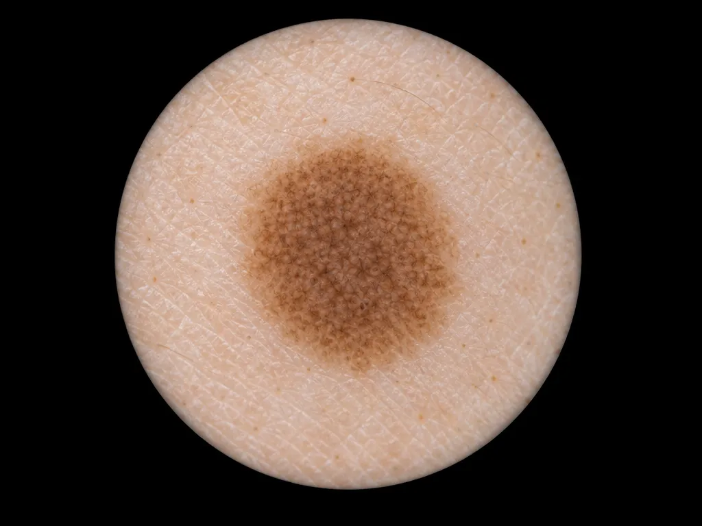 Dermoscopy image of an evenly pigmented benign mole
