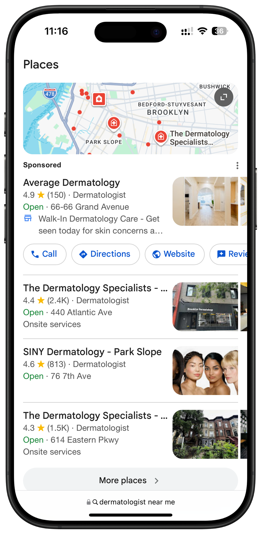 iPhone showing a sponsored Google Maps listing