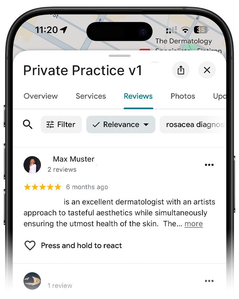 iPhone reputation dashboard: 4.5 stars, review overview