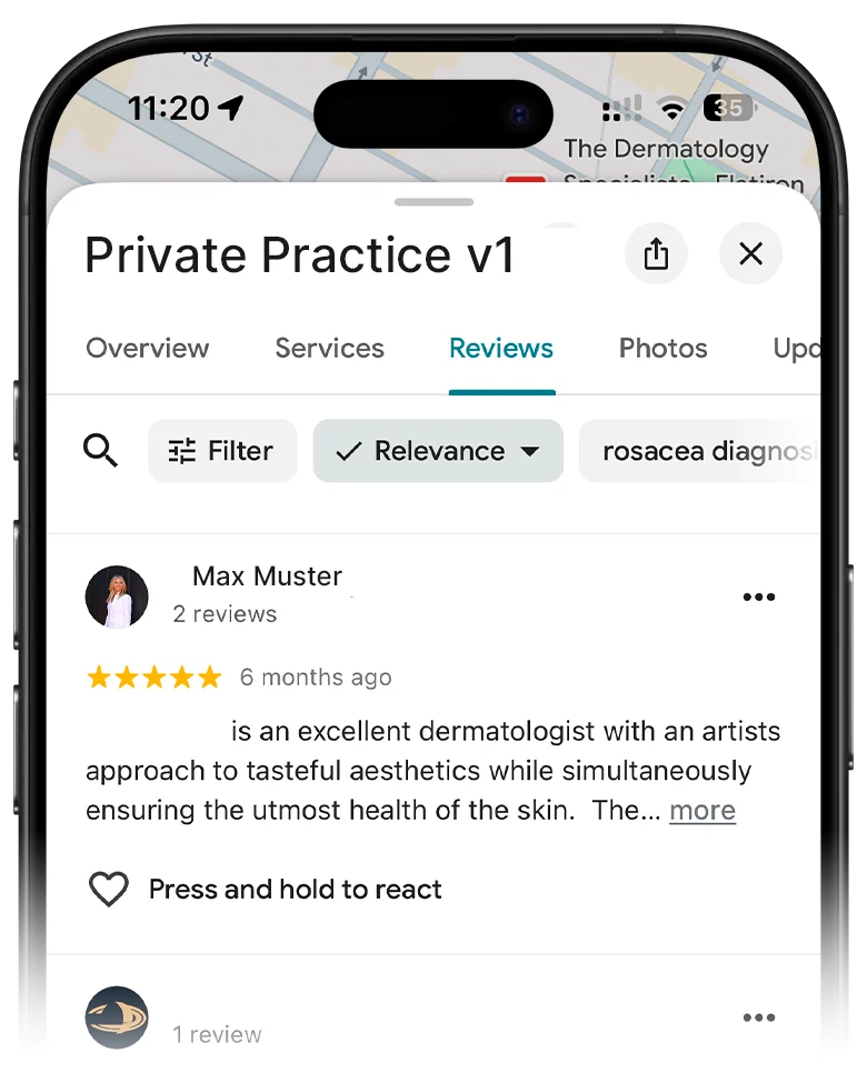 iPhone reputation dashboard: 4.5 stars, review overview